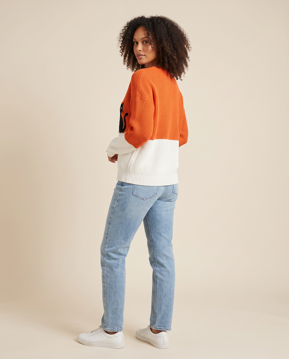 ONORA black cat sweater - three-quarter back view