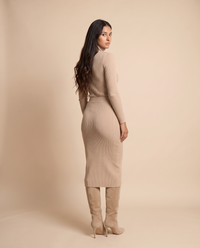 ONORA sweater and midi skirt set - back view, beige