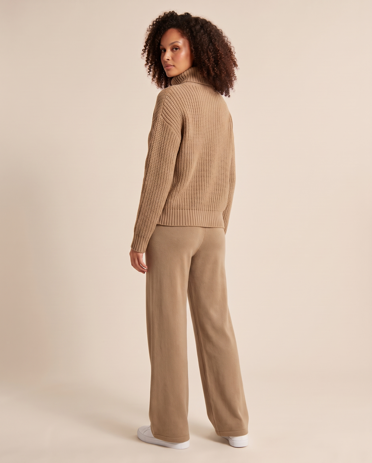 ONORA turtleneck knit lounge set - back view, khaki