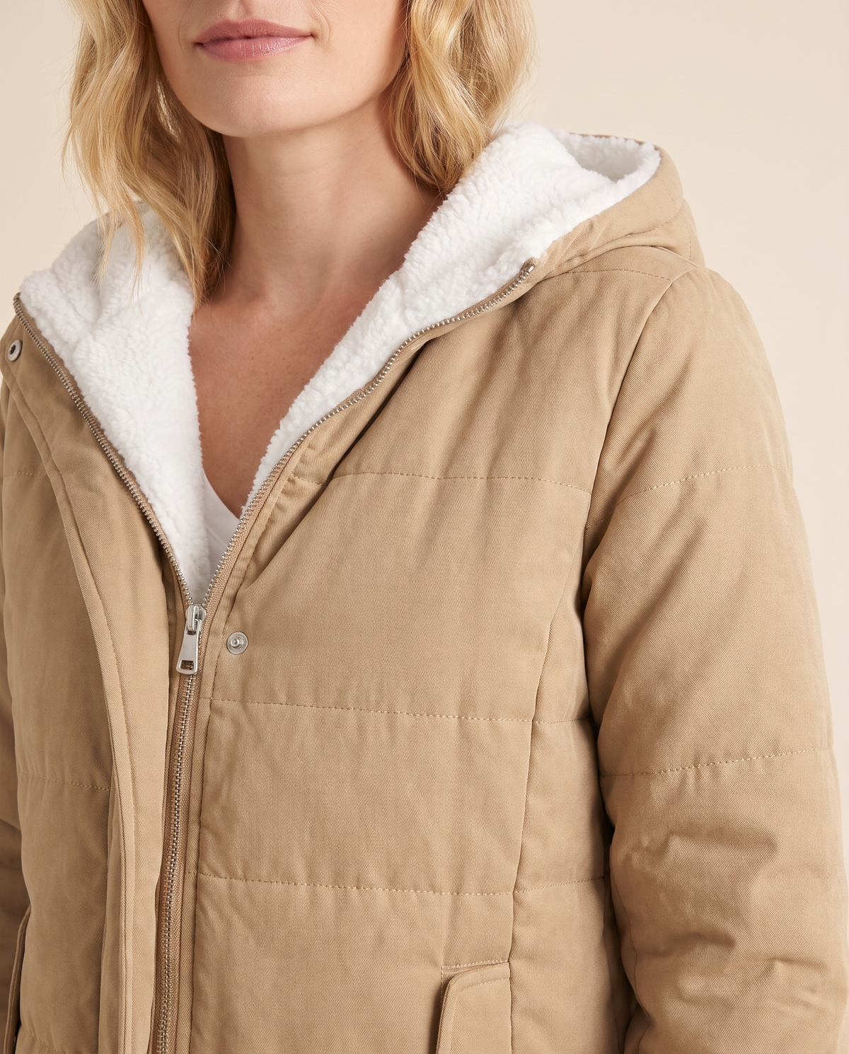ONORA sherpa lined hooded padded jacket - detail close-up