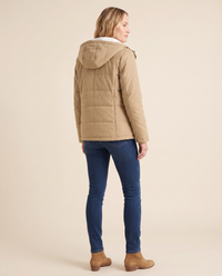 ONORA sherpa lined hooded padded jacket - back view, khaki