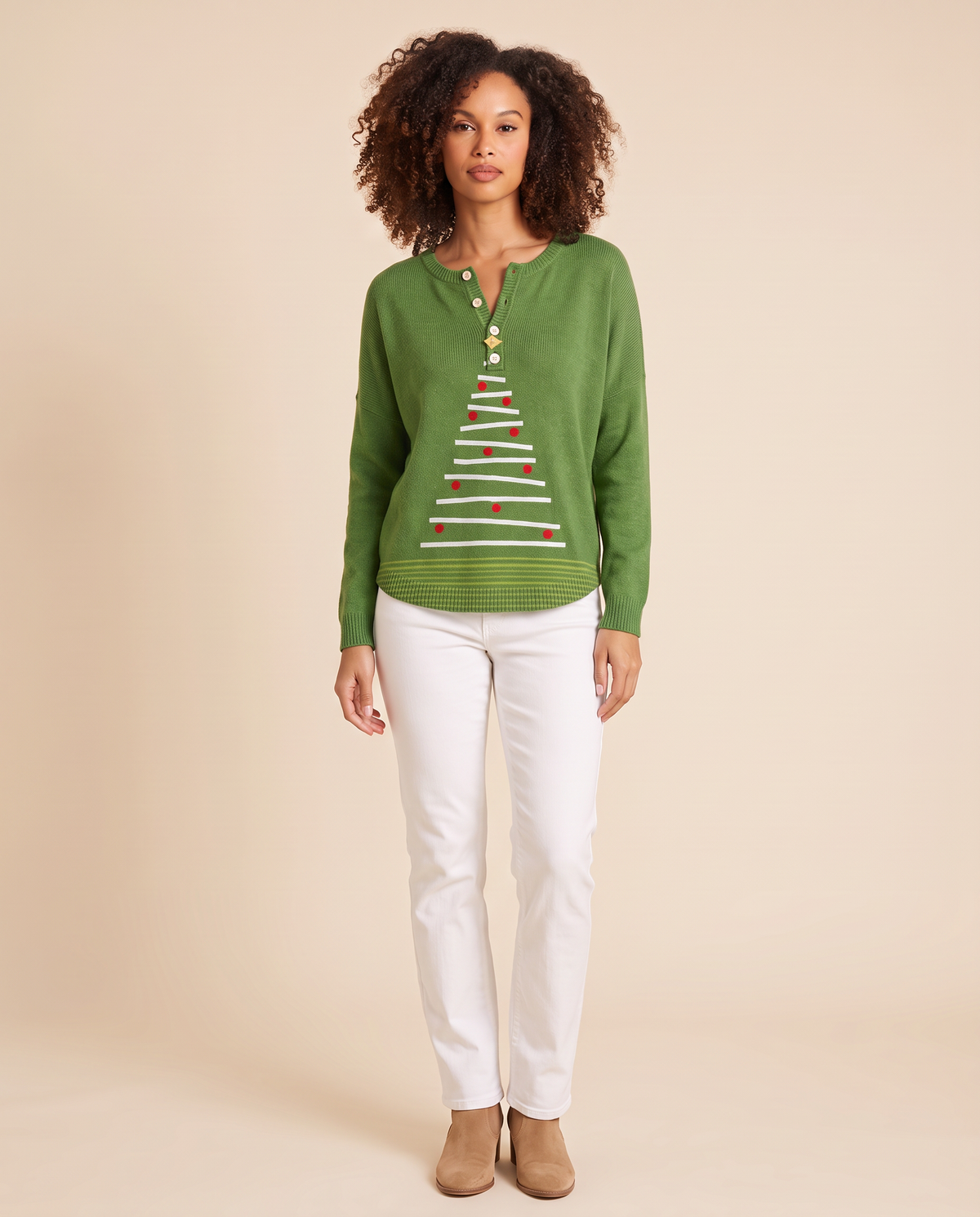 ONORA Christmas tree henley sweater - Green