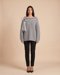 ONORA off shoulder Christmas sweater with bow - Gray