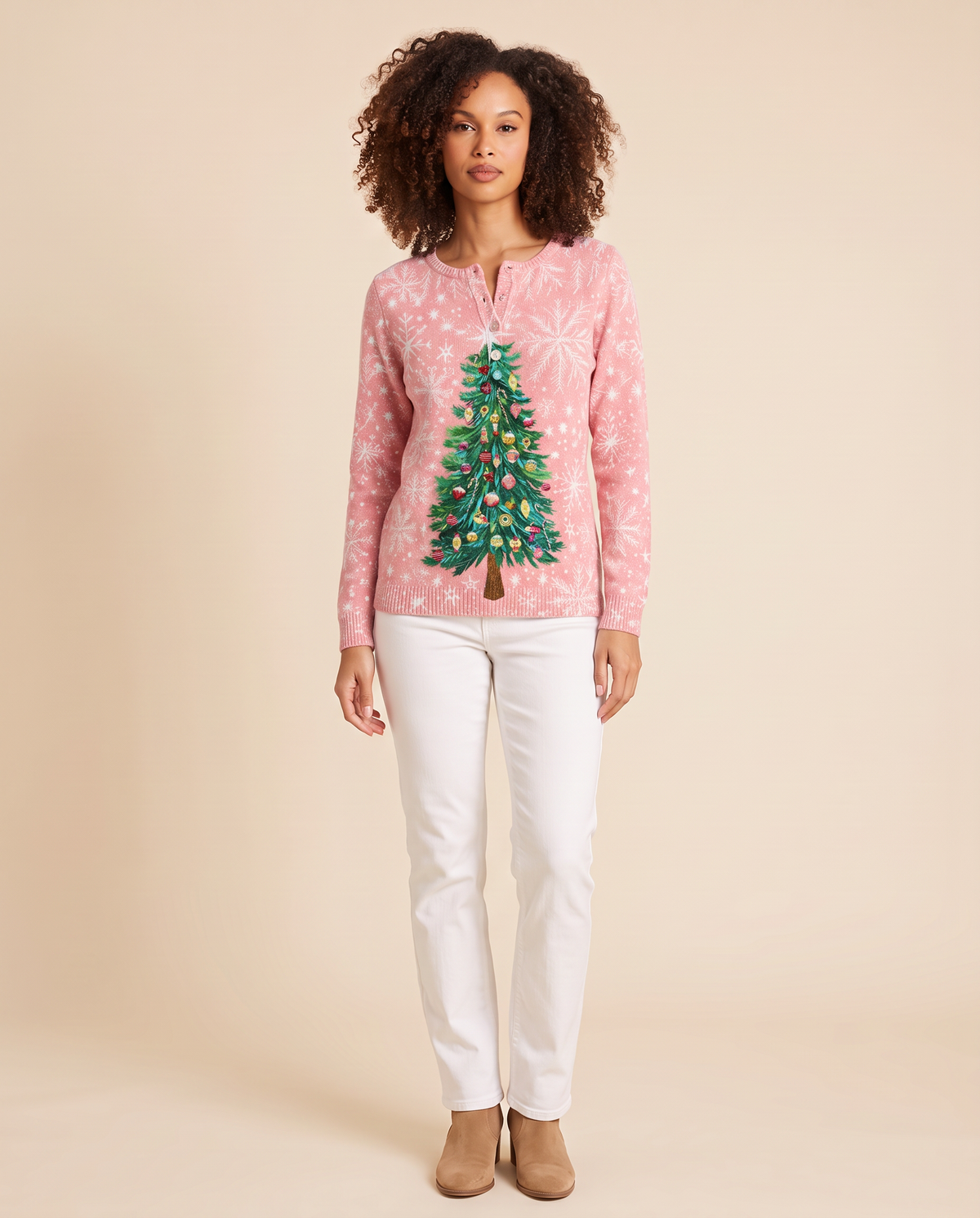 ONORA Christmas tree henley sweater - Pink