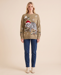 ONORA Christmas cat sweater - Khaki