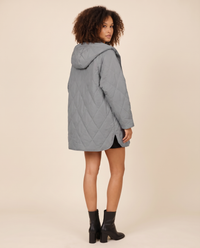 ONORA diamond quilted hooded puffer coat - back view, gray