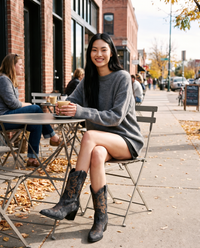 ONORA wide calf denim embroidered cowboy boots for women - Denver sidewalk cafe