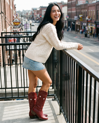 ONORA red star embroidered cowboy boots for women - Nashville balcony railing