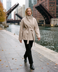 ONORA belted wrap coat with funnel collar for women - Chicago Riverwalk