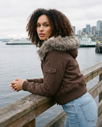 ONORA cropped bomber jacket with faux fur hood for women - Seattle waterfront