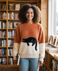 ONORA color block black cat graphic sweater for women - Portland bookstore