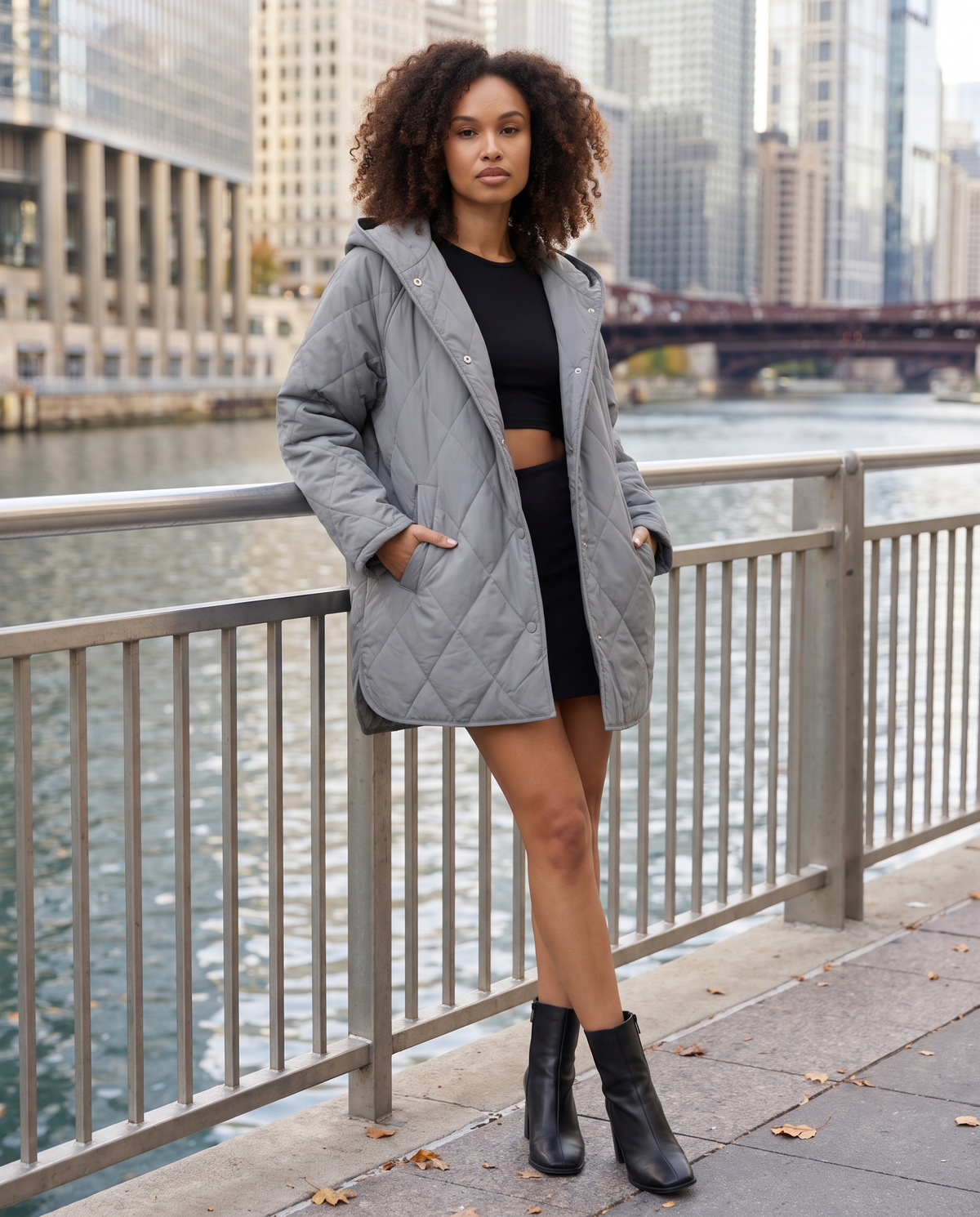 ONORA diamond quilted hooded puffer coat - Chicago Riverwalk