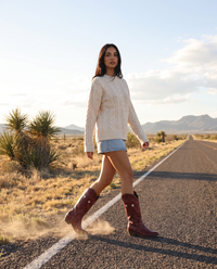 ONORA red star embroidered cowboy boots for women - Marfa West Texas desert highway