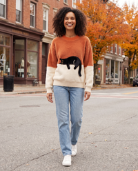 ONORA color block black cat graphic sweater for women - Hudson Valley main street