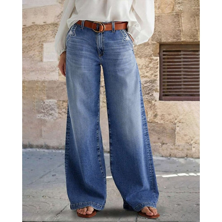 Women's Wide Leg Jeans, Relaxed Blue Denim High Waist Trousers