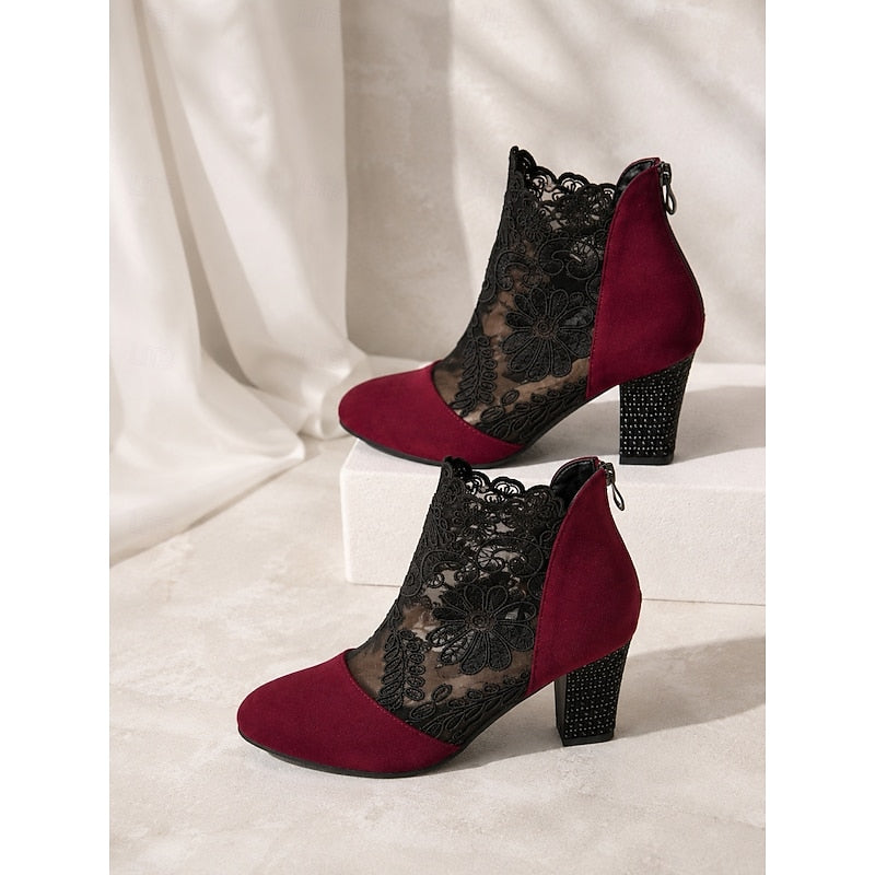Women's Floral Lace Block Heel Ankle Boots, view 3