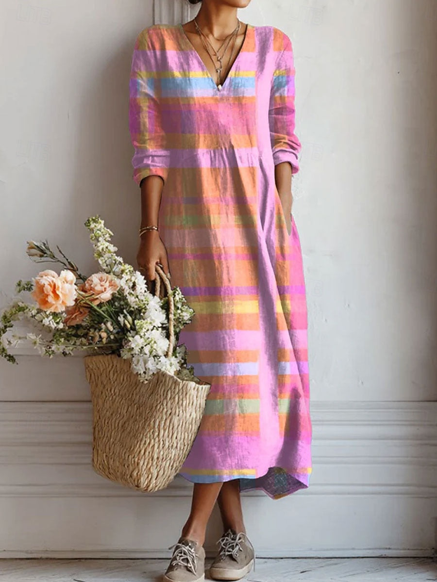 Ottilie Printed Loose-Fit Midi Dress with Pockets in Multicolor