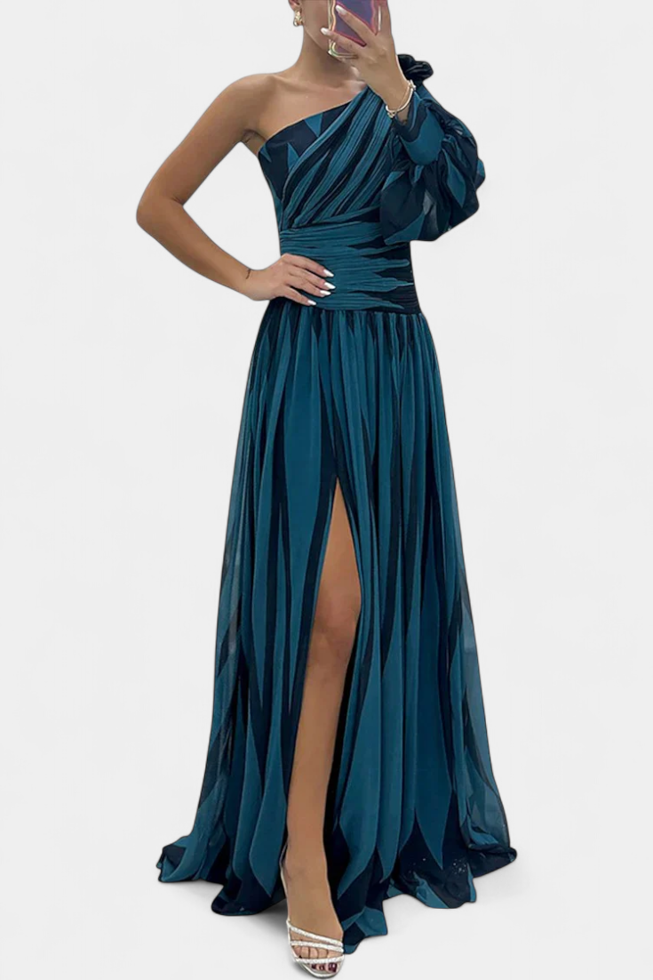 Women's One-Shoulder Vertical Striped Maxi Dress, view 4