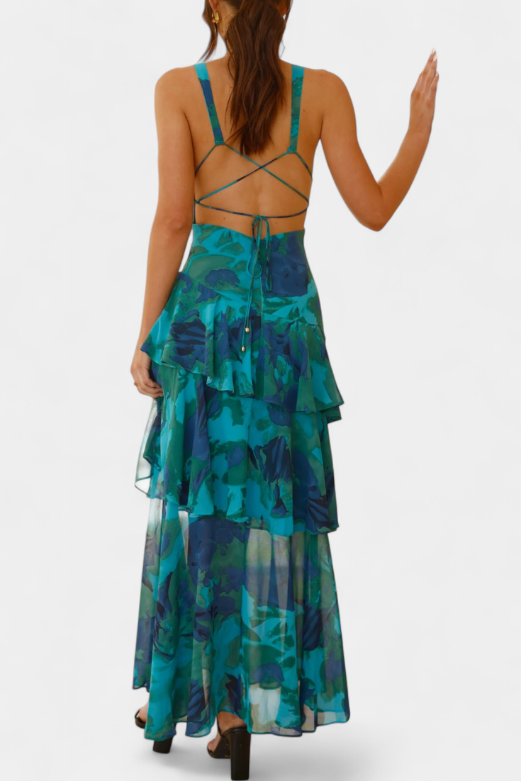 Women's V-Neck Layered Flowing Elegant Dress, view 5