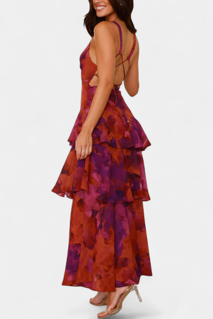 Women's V-Neck Layered Flowing Elegant Dress, view 2