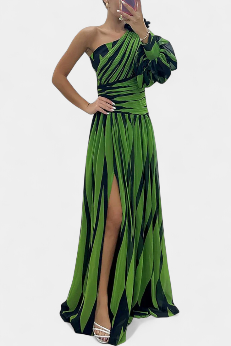 Women's One-Shoulder Vertical Striped Maxi Dress, view 5