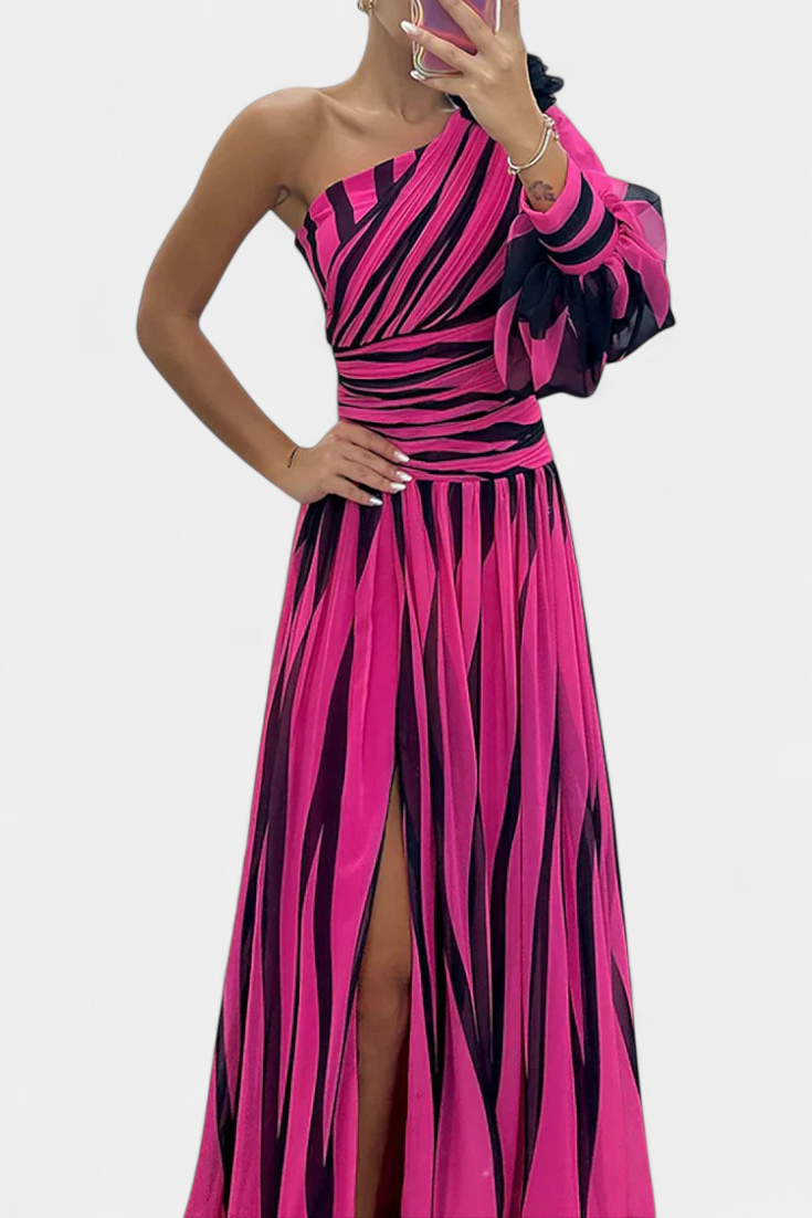 Women's One-Shoulder Vertical Striped Maxi Dress, view 6