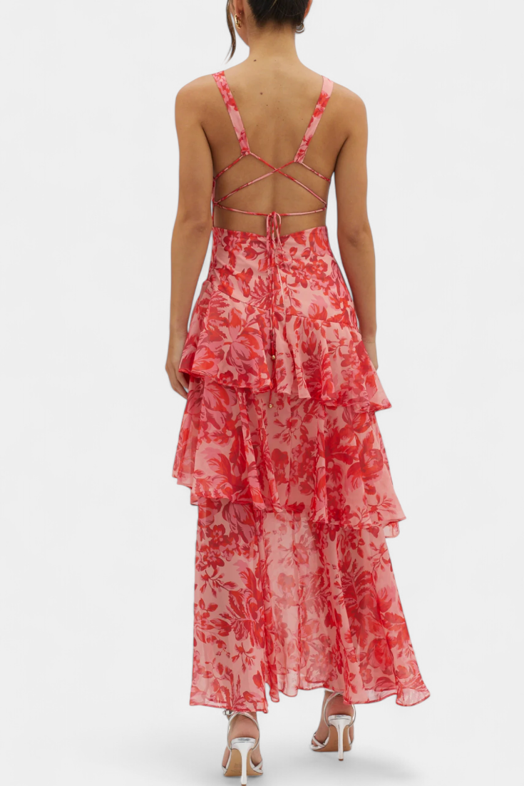 Women's V-Neck Layered Flowing Elegant Dress, view 9