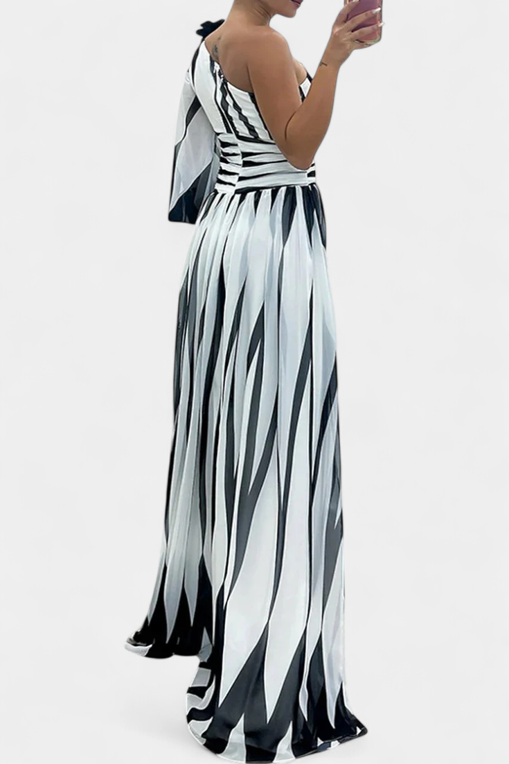 Women's One-Shoulder Vertical Striped Maxi Dress, view 3