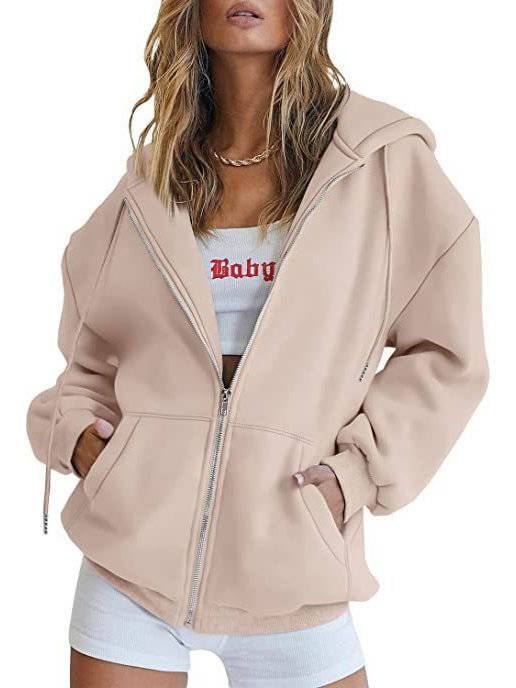 Women's Oversized Zip Up Hoodie, Fleece Sweatshirt Jacket with Pockets