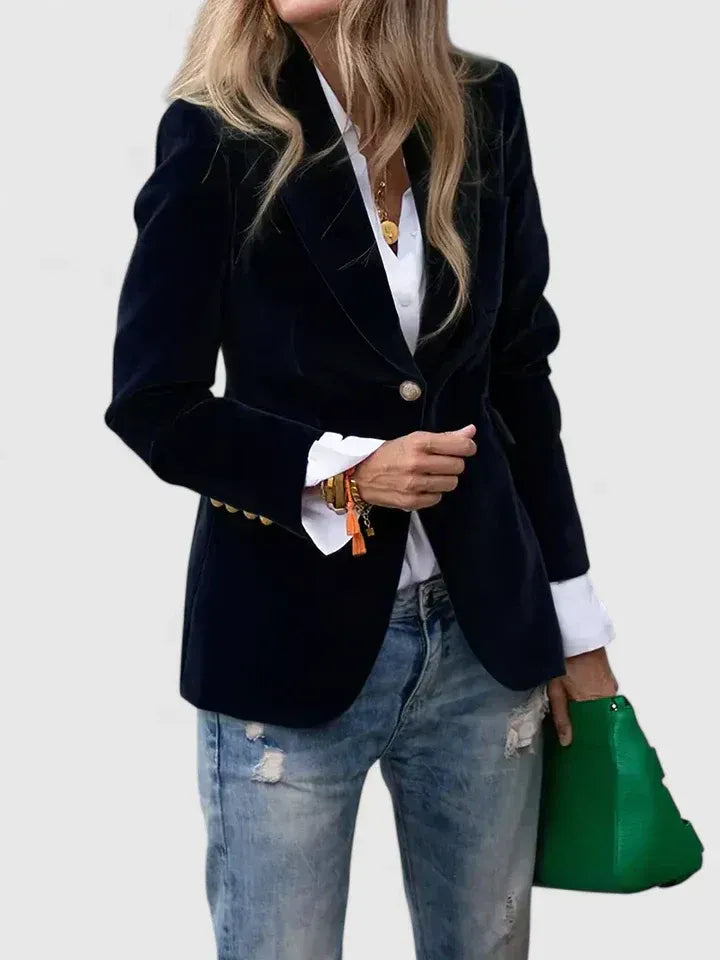 Women's Tailored Blazer, Structured Single Button Long Sleeve Jacket