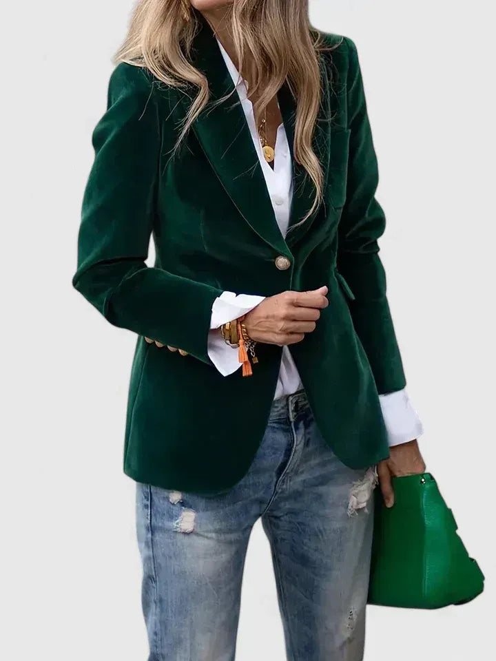 Women's Tailored Blazer, Structured Single Button Long Sleeve Jacket