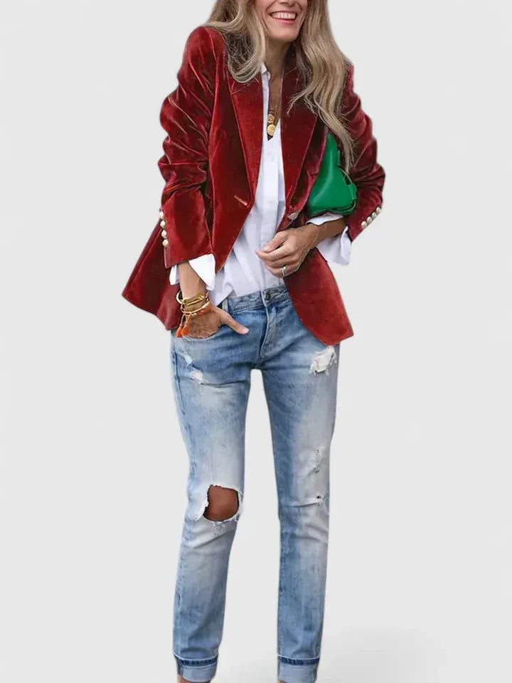 Women's Tailored Blazer, Structured Single Button Long Sleeve Jacket