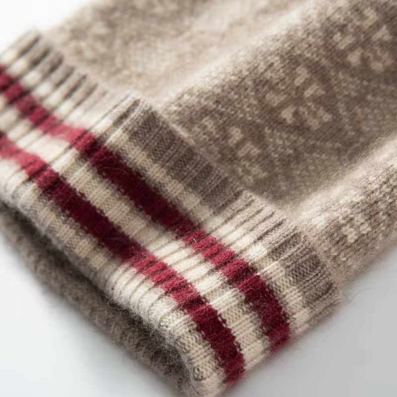 Women's Fair Isle Cashmere Beanie with Faux Fur Pom-Pom, view 6