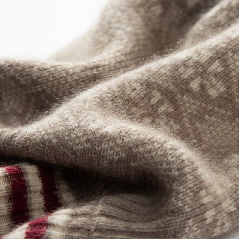 Women's Fair Isle Cashmere Beanie with Faux Fur Pom-Pom, view 7