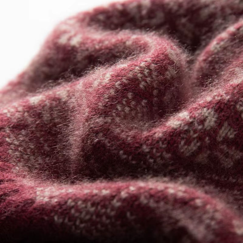 Women's Fair Isle Cashmere Beanie with Faux Fur Pom-Pom, view 9
