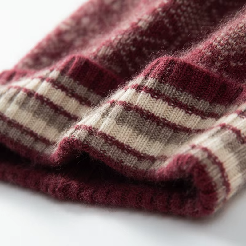 Women's Fair Isle Cashmere Beanie with Faux Fur Pom-Pom, view 10