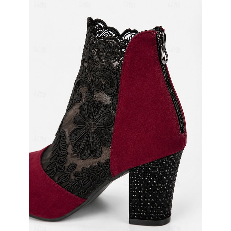 Women's Floral Lace Block Heel Ankle Boots, view 6