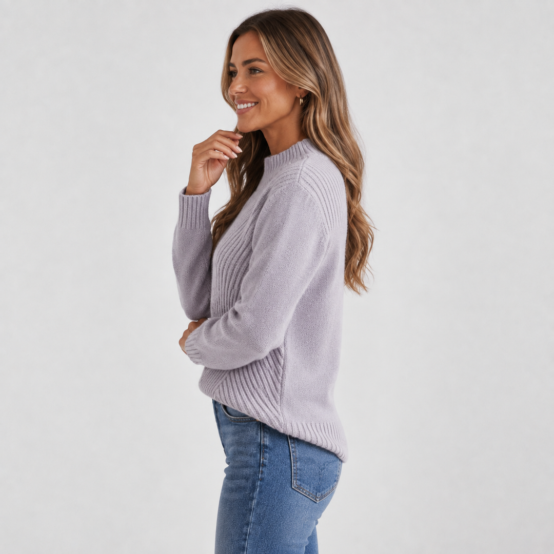 Women's Stand Collar Sweater, Ribbed Knit Winter Pullover