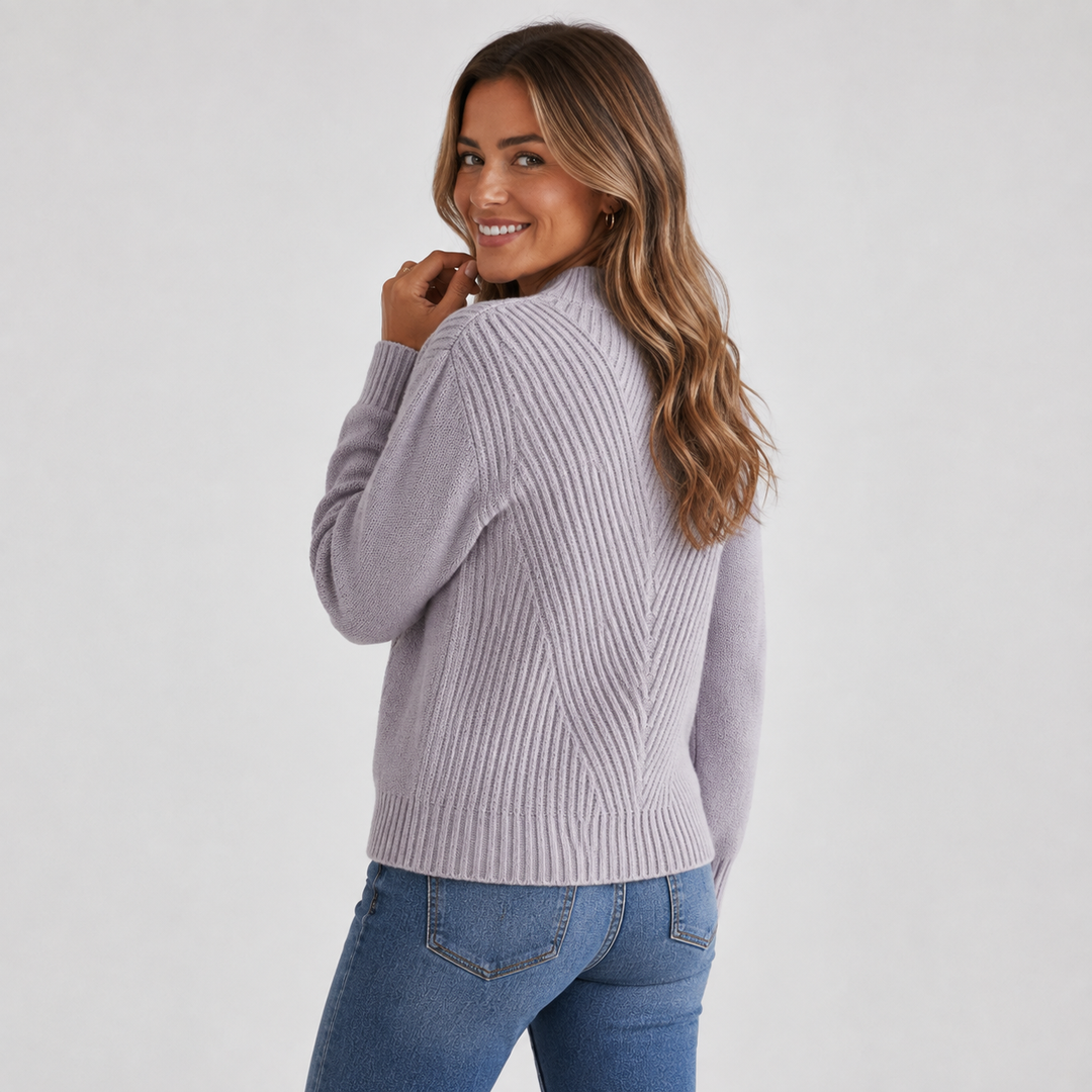 Women's Stand Collar Sweater, Ribbed Knit Winter Pullover