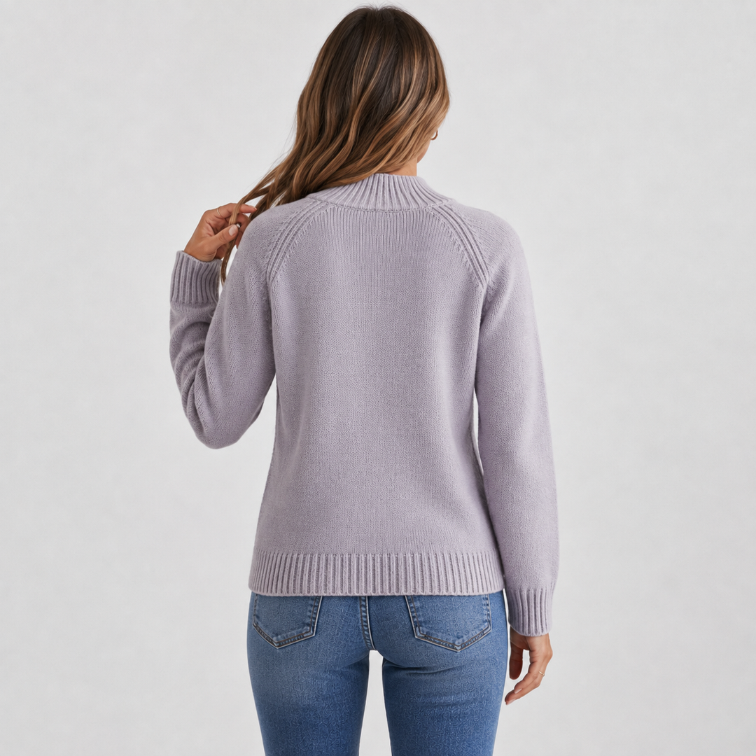Women's Stand Collar Sweater, Ribbed Knit Winter Pullover