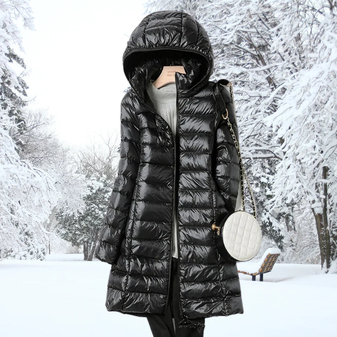 Women's Mid-Thigh Quilted Puffer Jacket with Hood, view 2
