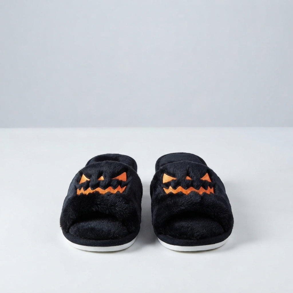 Little Boo Plush Pumpkin Halloween Slippers for Women