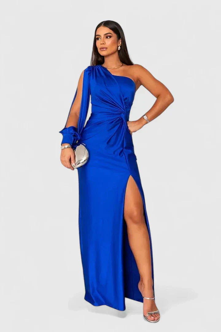 Women's One-Shoulder Figure-Following Maxi Gown in Electric Blue