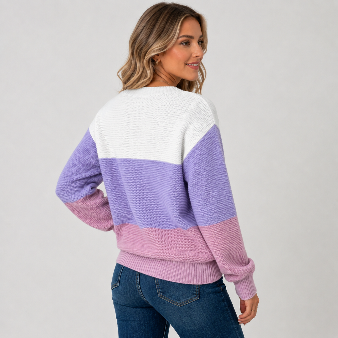 Women's Off Shoulder Sweater, Color Block Knit Pullover