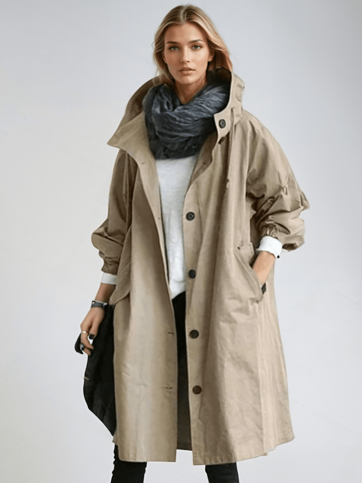 Women's Packable Lightweight Hooded Longline Jacket in Brown