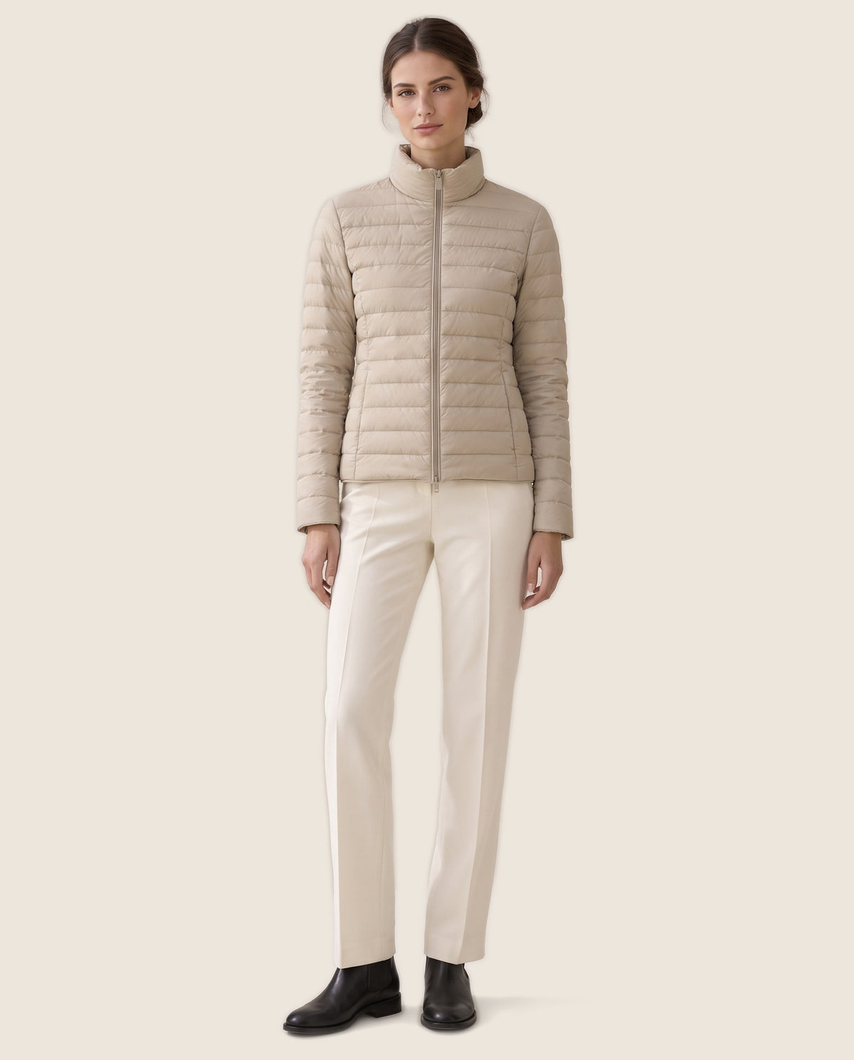 Lightweight Quilted Jacket with Stand Collar — studio front