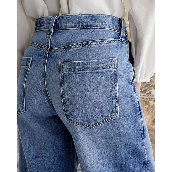 Women's Wide Leg Jeans, Relaxed Blue Denim High Waist Trousers