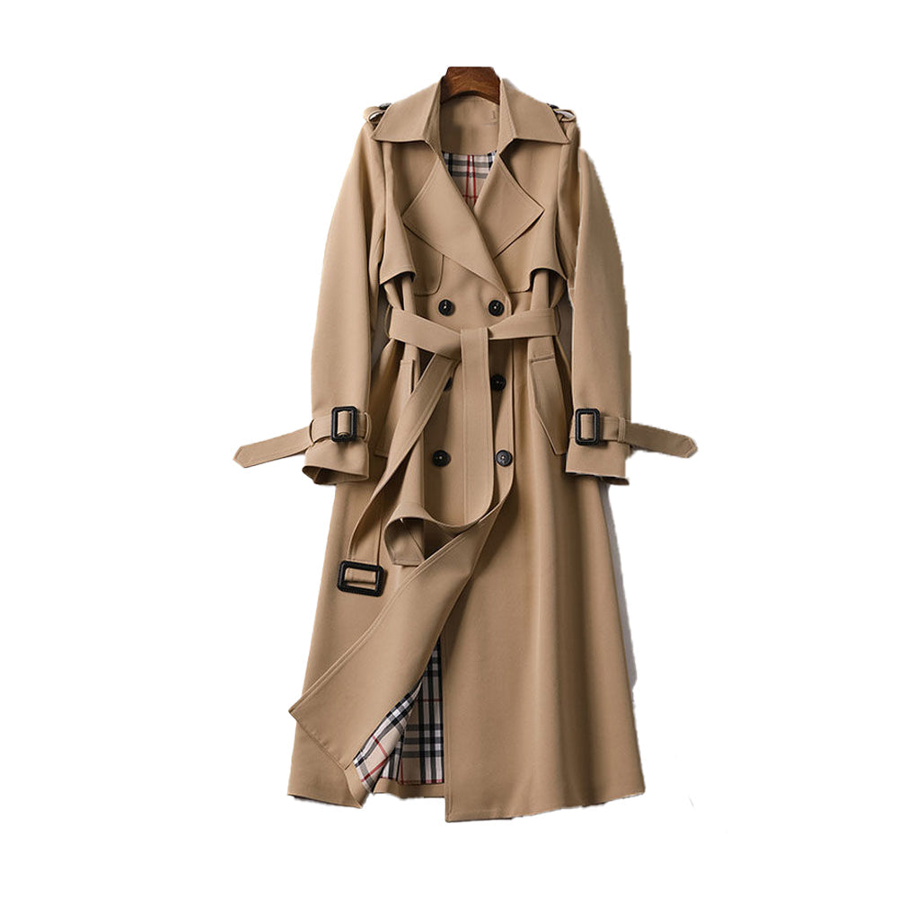 Women's Belted Trench Coat, Double Breasted Long Sleeve Fall Outerwear