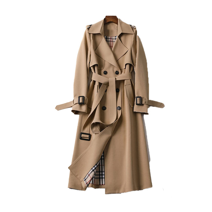 Women's Belted Trench Coat, Double Breasted Long Sleeve Fall Outerwear