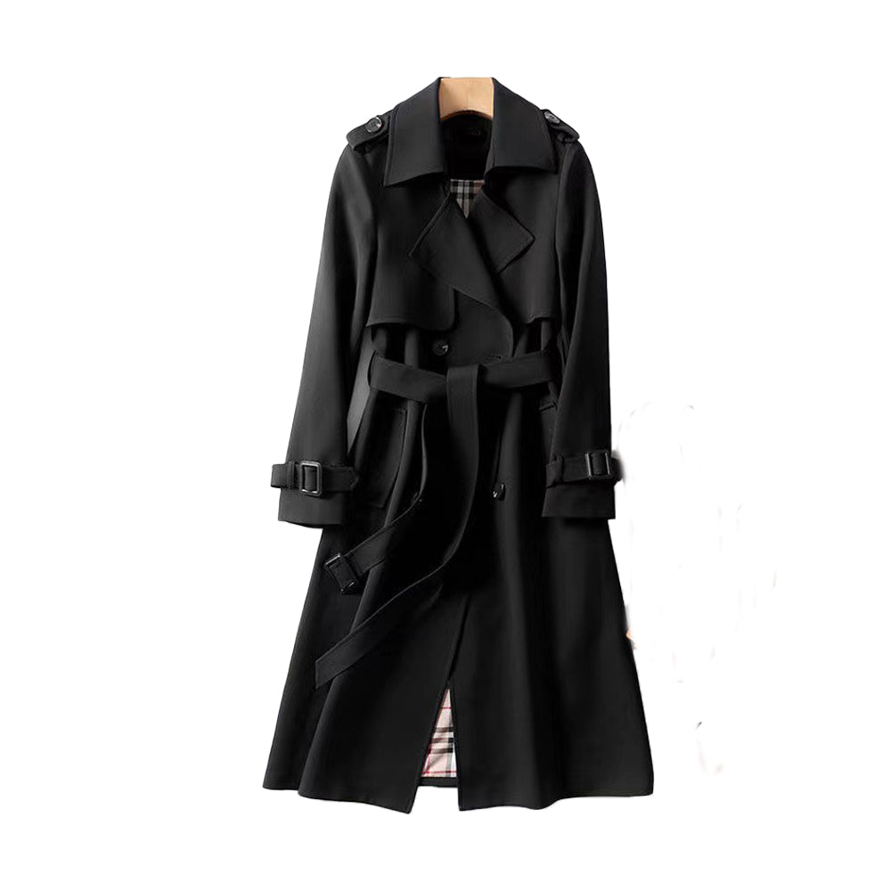 Women's Belted Trench Coat, Double Breasted Long Sleeve Fall Outerwear